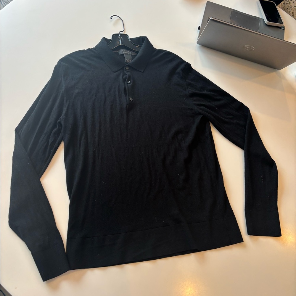 Bloomingdale's Black Merino Wool Polo